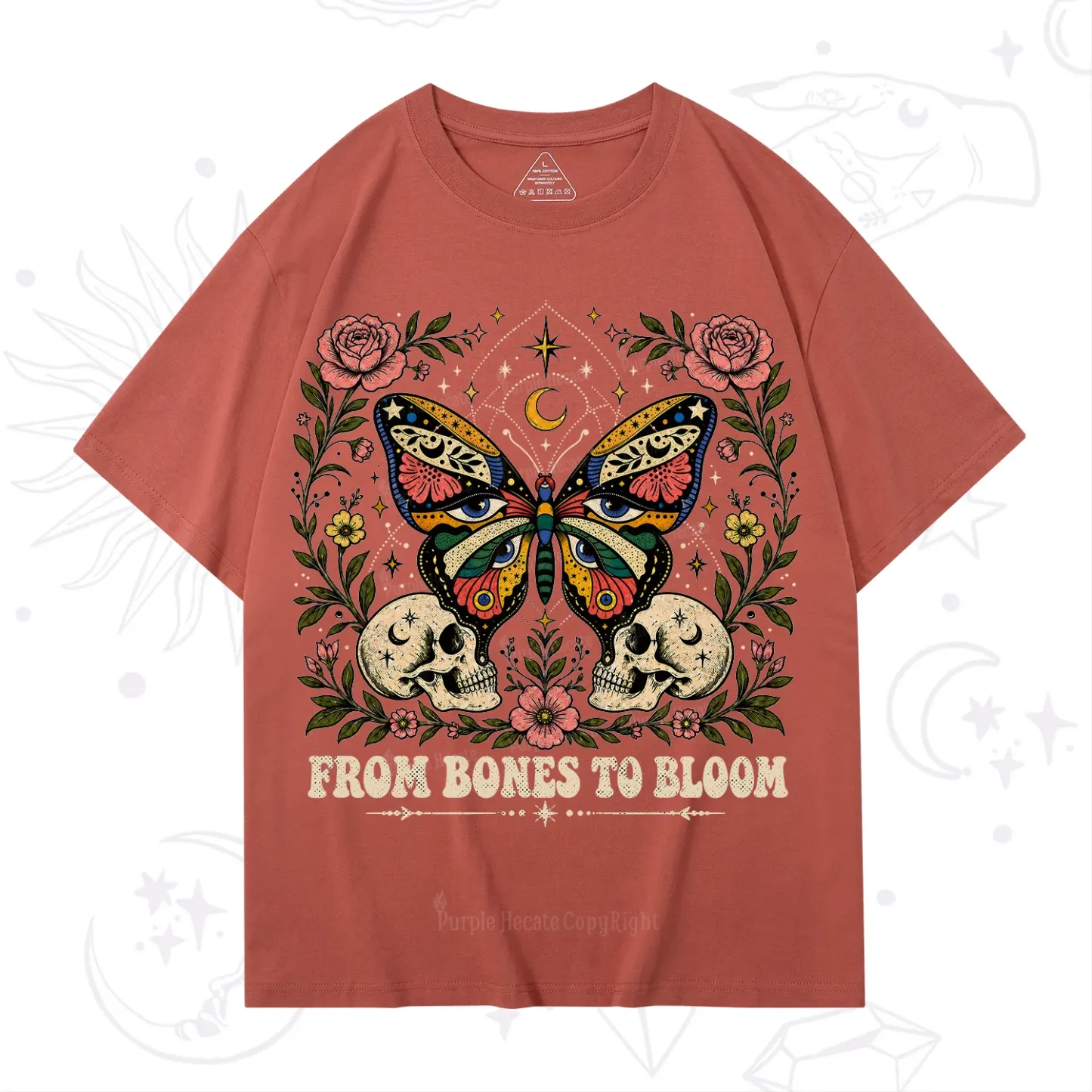 Purplehecate From Bones to Bloom Butterfly T-Shirt