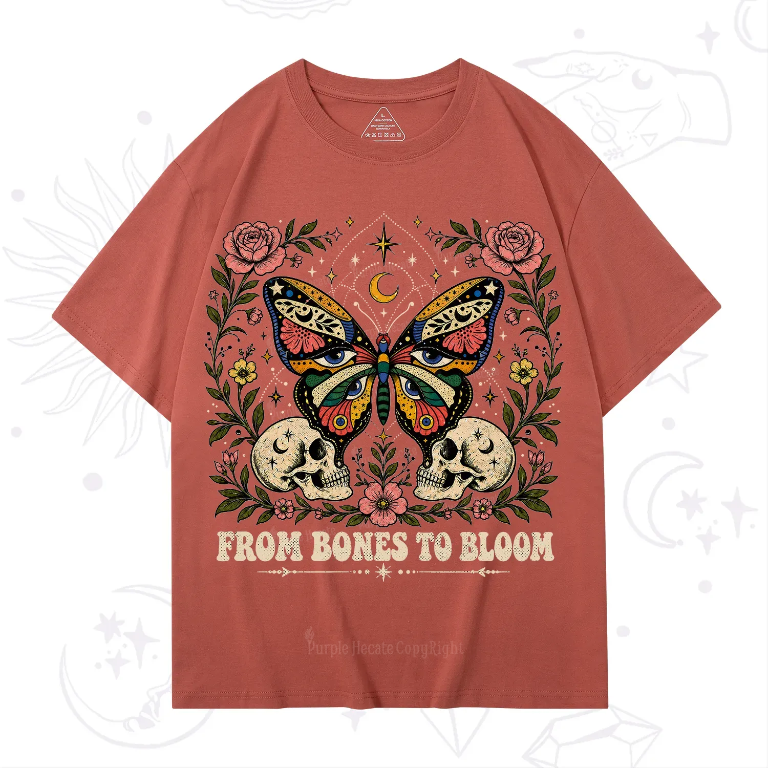 Purplehecate From Bones to Bloom Butterfly T-Shirt