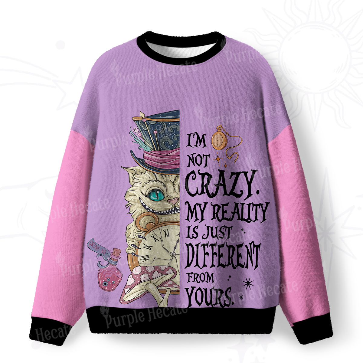Purplehecate I'm Not Crazy My Reality Is Just Different From Fuzzy Ugly Christmas Sweatshirt
