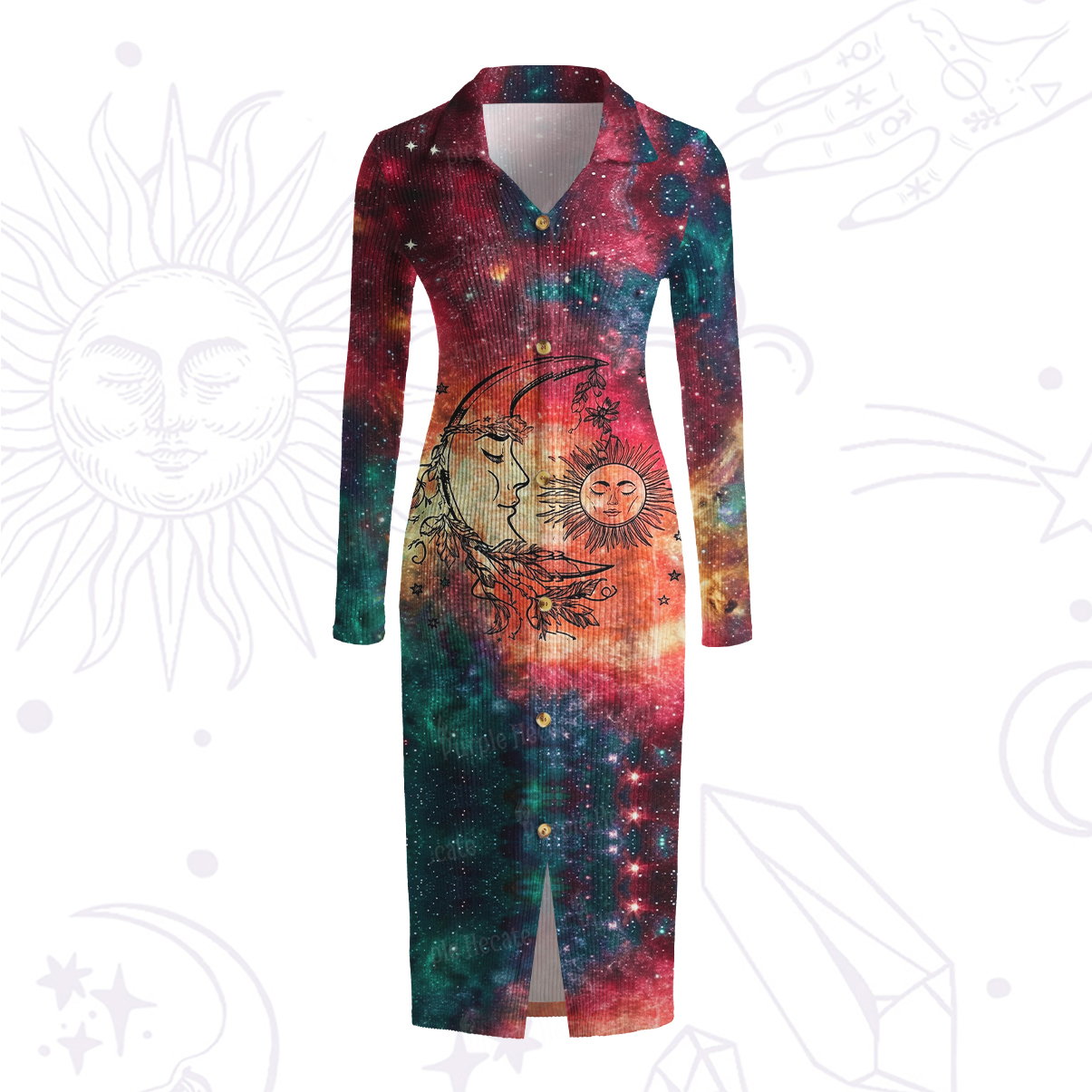 Purplehecate Sun Moon Dreams Ribbed Knit Dress