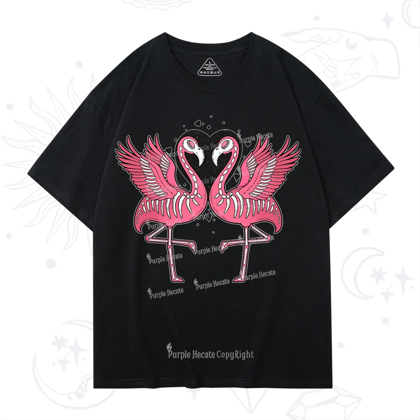 Purplehecate Witchy Pink Flamingo Skull Valentine T-Shirt