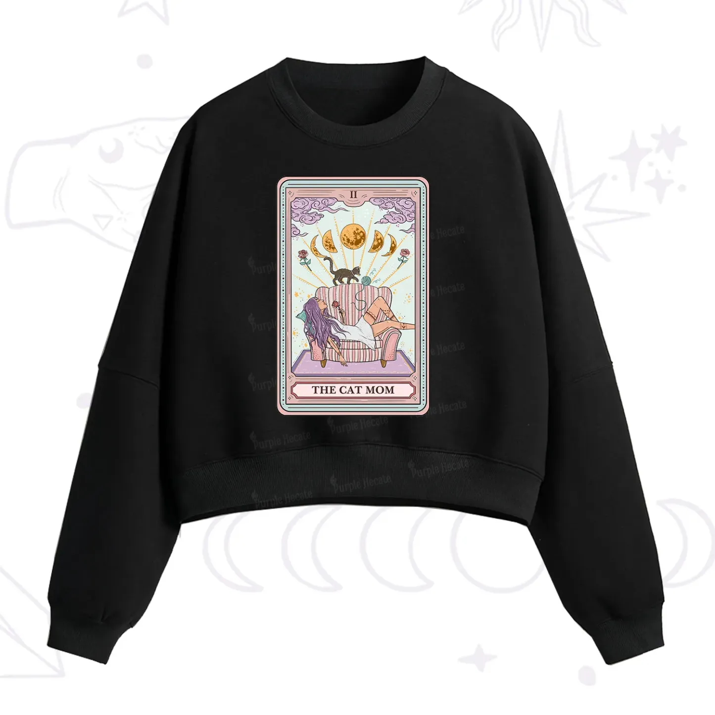 Purplehecate The Cat Mom Tarot Fleece Cropped Sweatshirt