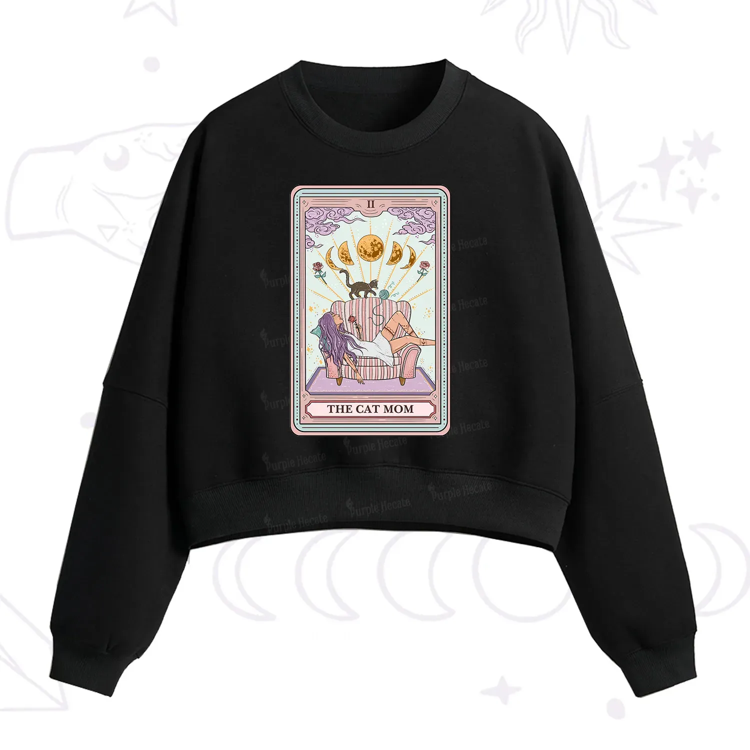 Purplehecate The Cat Mom Tarot Fleece Cropped Sweatshirt