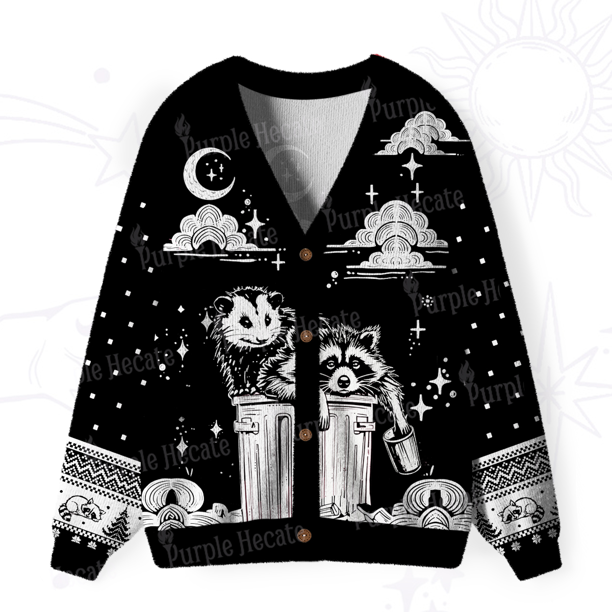 Purplehecate The Team Trash Raccoon & Possum Ugly Cardigan Sweaters