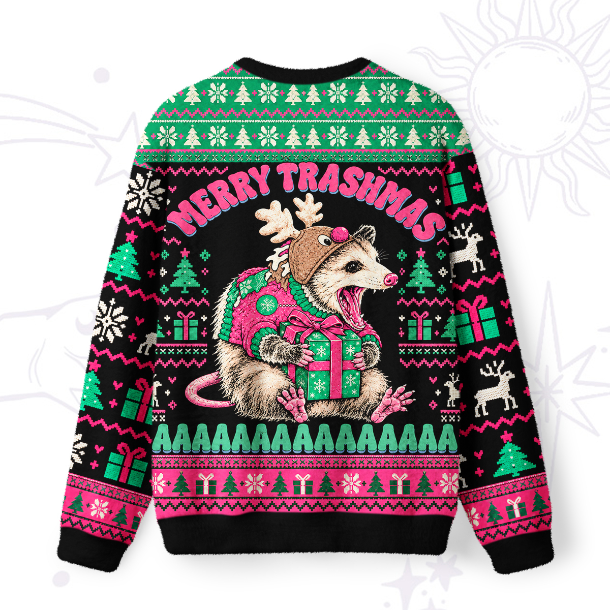 Purplehecate Merry Trashmas Possum Christmas Fuzzy Ugly Sweatshirt