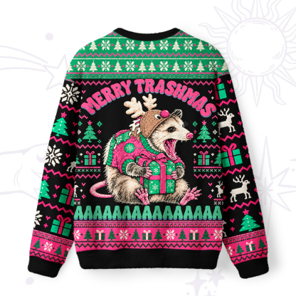 Purplehecate Merry Trashmas Possum Christmas Fuzzy Ugly Sweatshirt