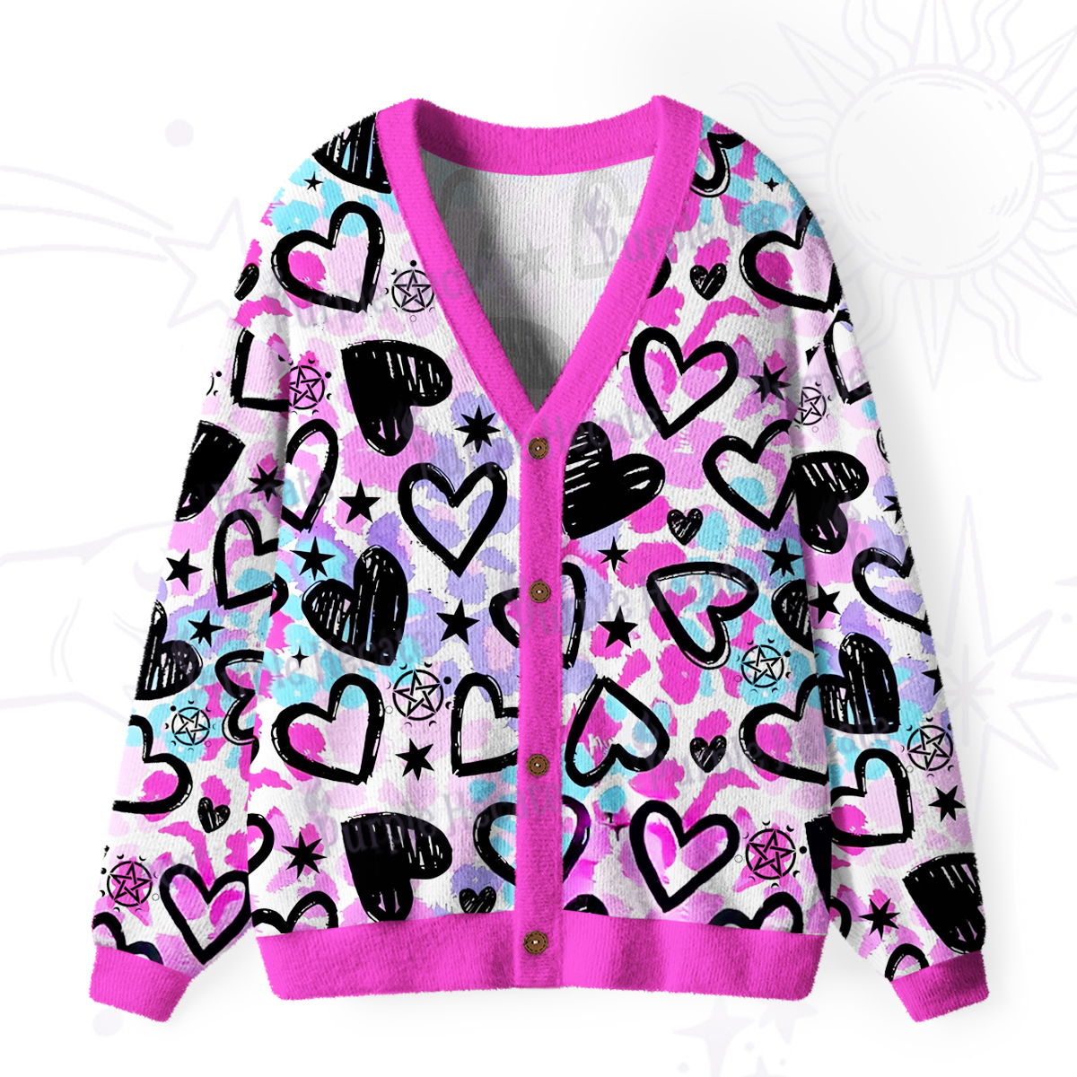 Purplehecate Heartful Magic Ugly Cardigan Sweaters