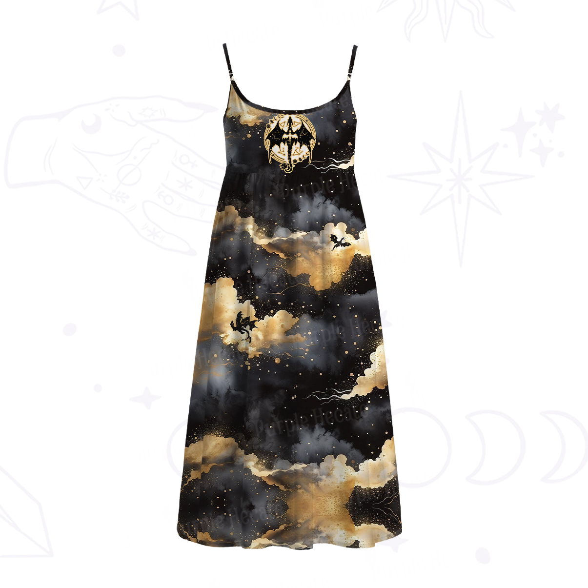 Purplehecate Celestial Dragon Night Spaghetti Strap Midi Dress
