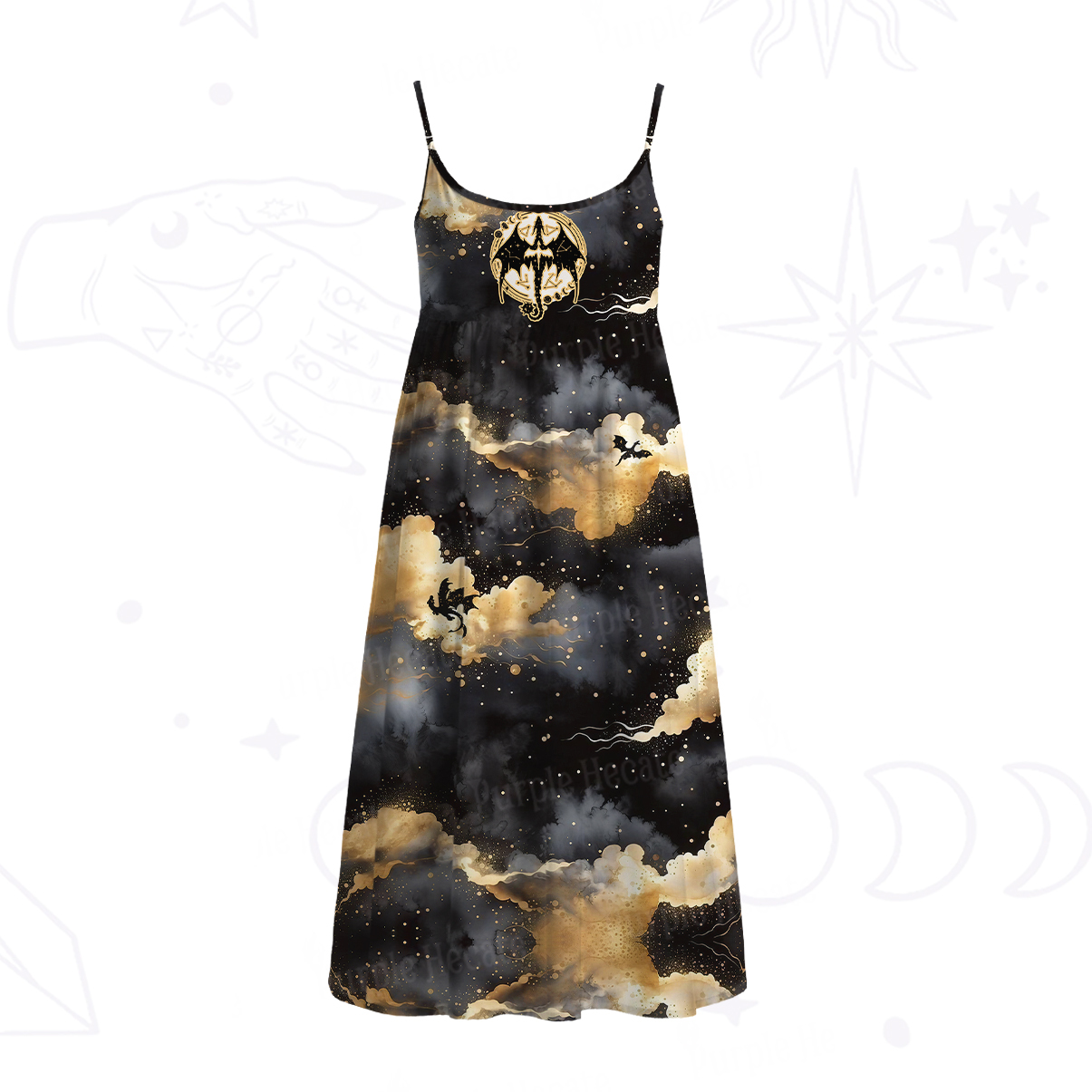 Purplehecate Celestial Dragon Night Spaghetti Strap Midi Dress