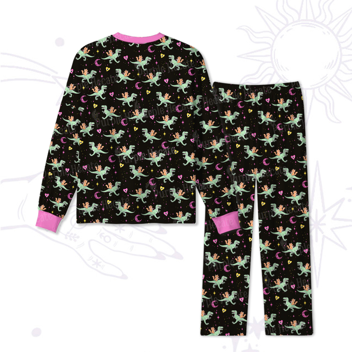 Purplehecate Witch Cat Rides the Dino Pajamas