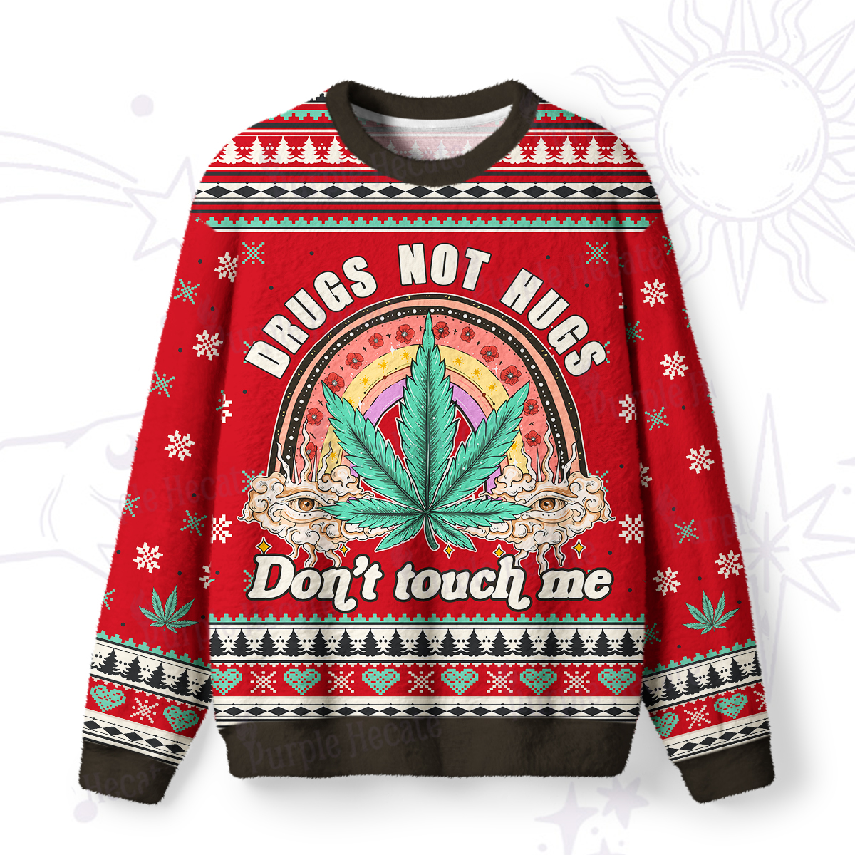 Purplehecate Drugs Not Hugs Ugly Christmas Sweatshirts
