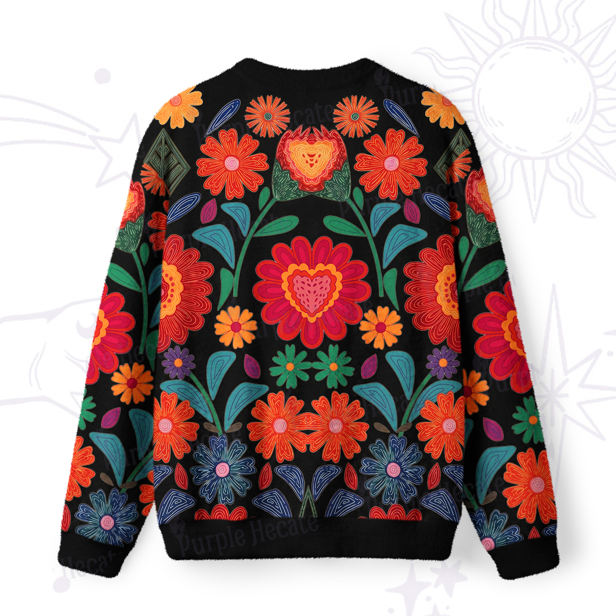 Purplehecate Retro Bloom Folk Floral Fuzzy Ugly Sweatshirt