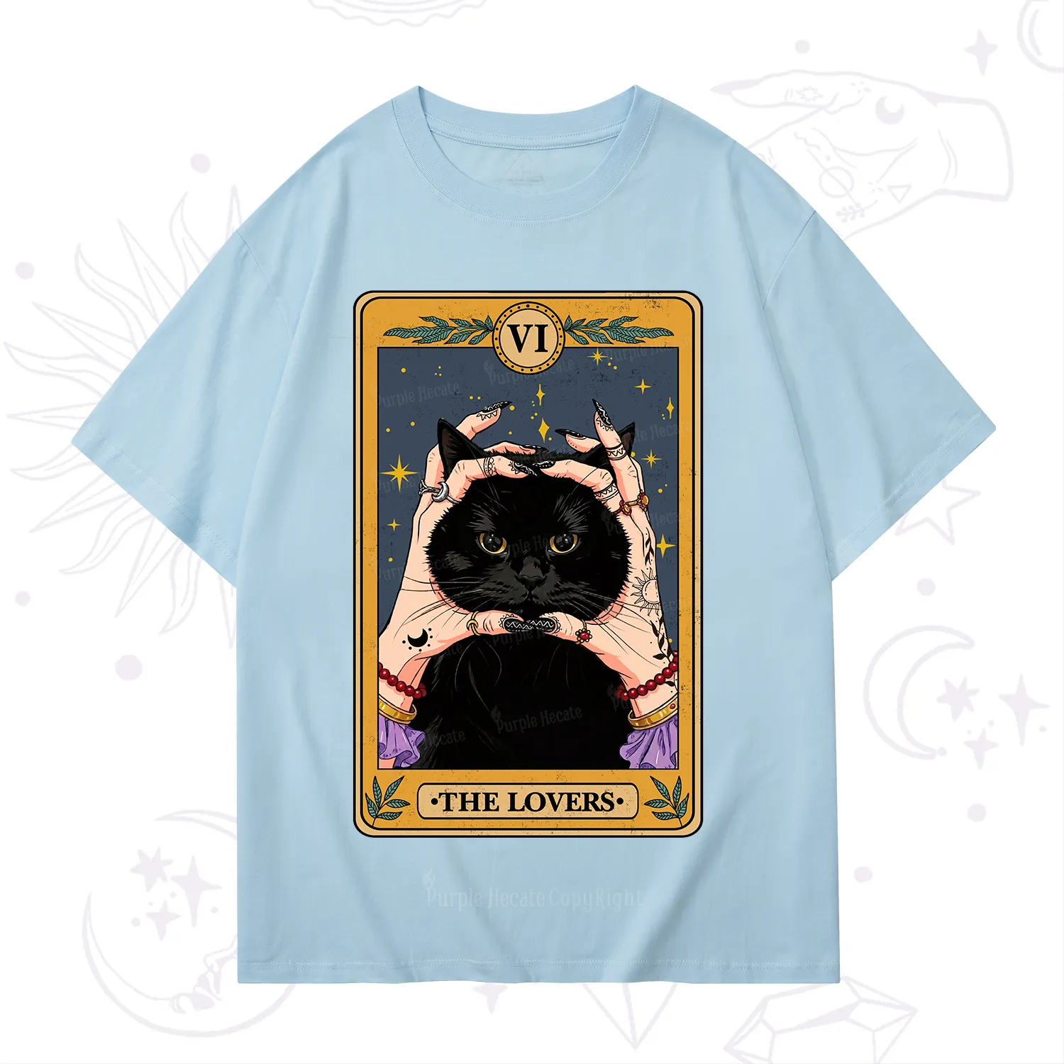 Purplehecate Black Cat The Lovers Tarot Card T-Shirt