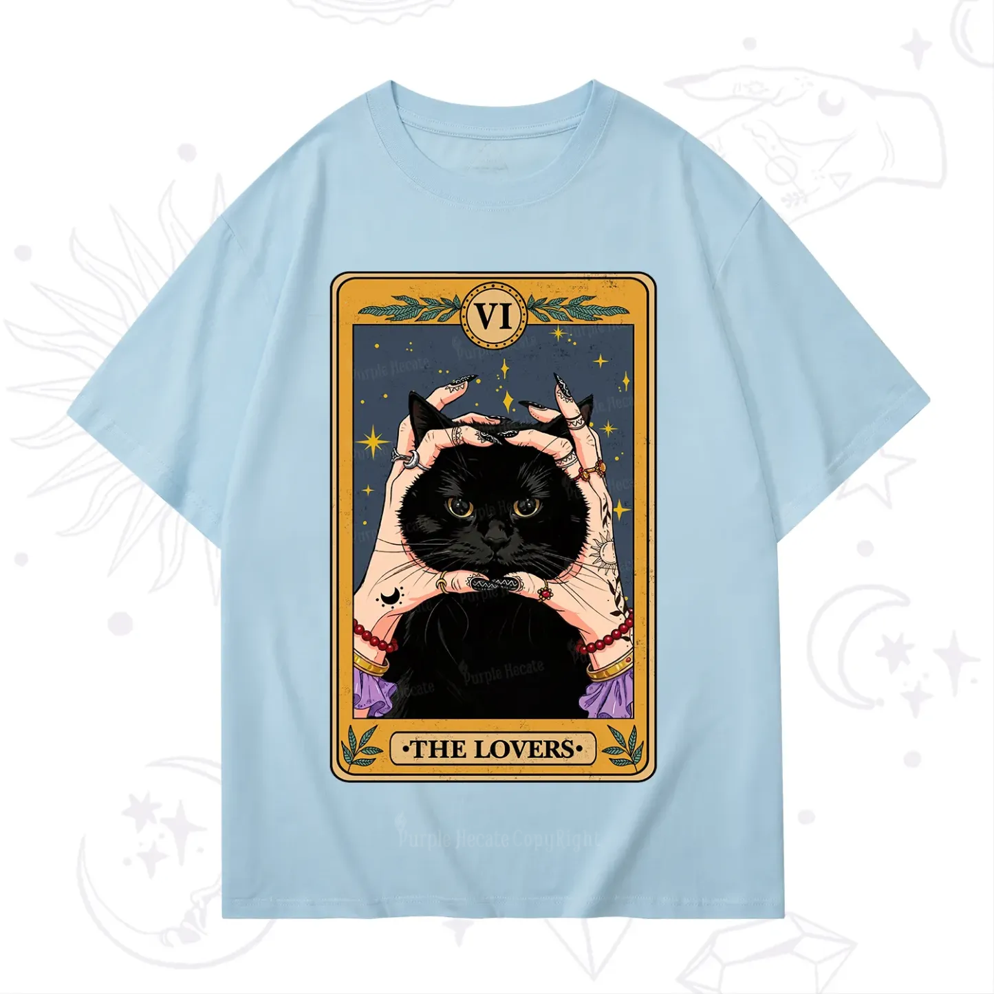 Purplehecate Black Cat The Lovers Tarot Card T-Shirt