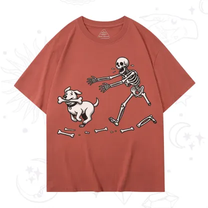 Purplehecate Halloween Skeleton Chasing Dog T-Shirt