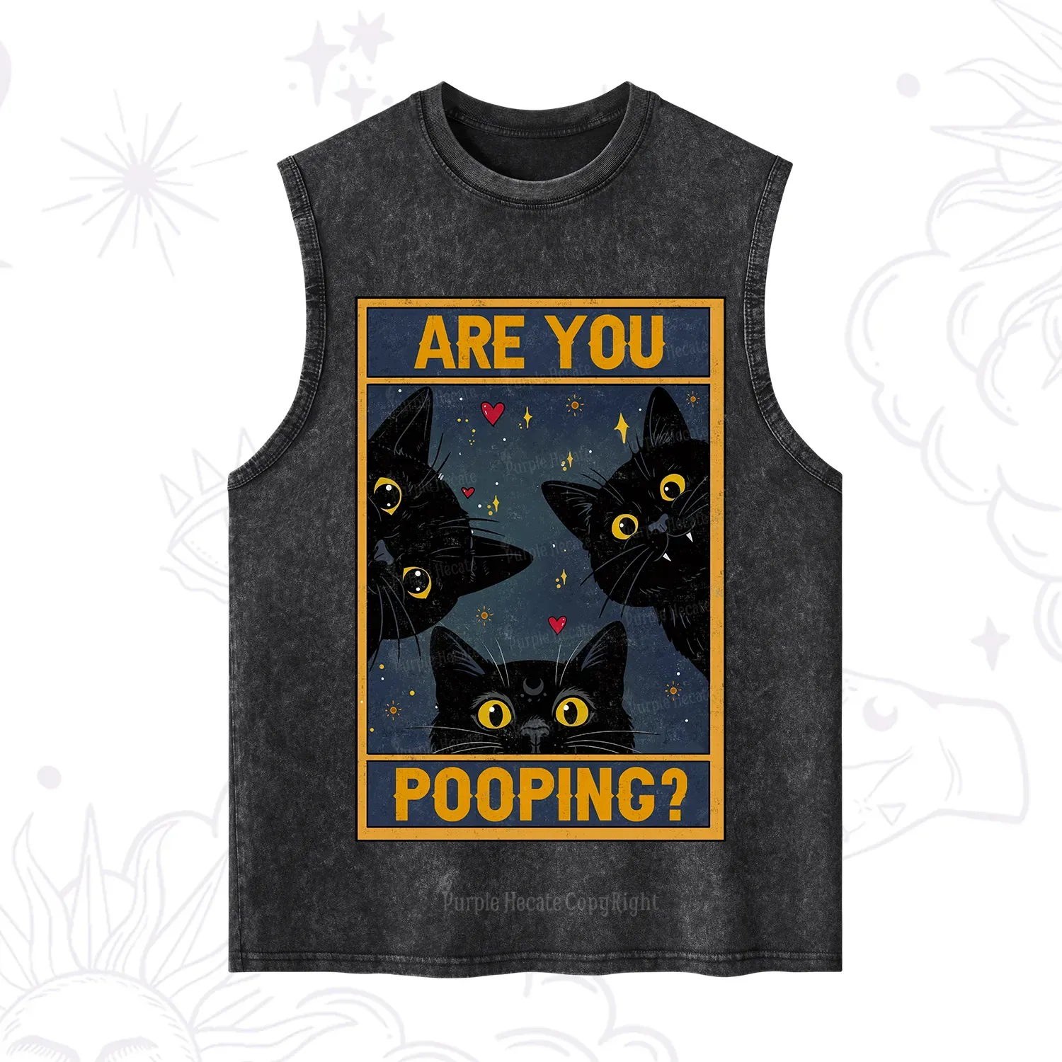 Purplehecate Funny Black Cat Are You Pooping Washed Tank