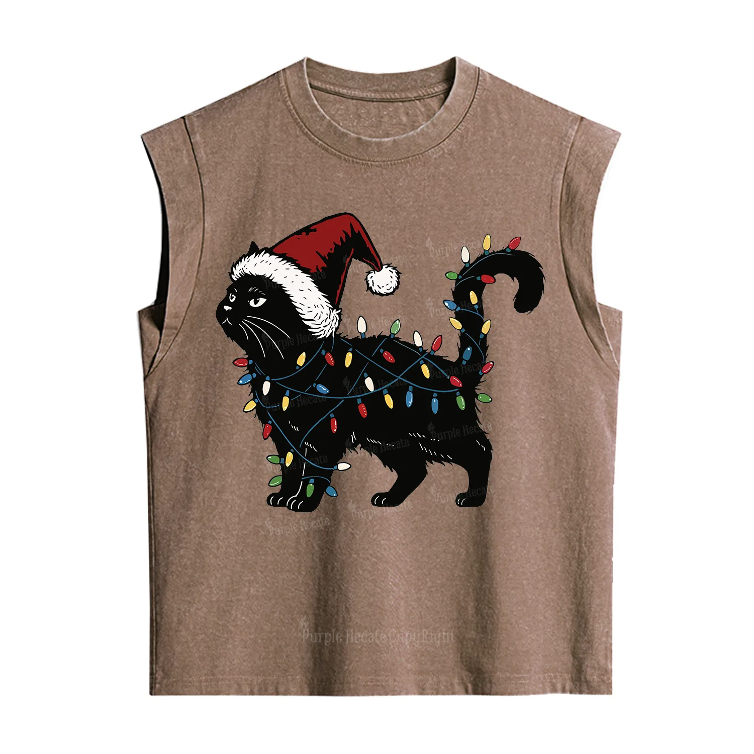 Purplehecate Cute Cat Christmas Vintage Washed Tank