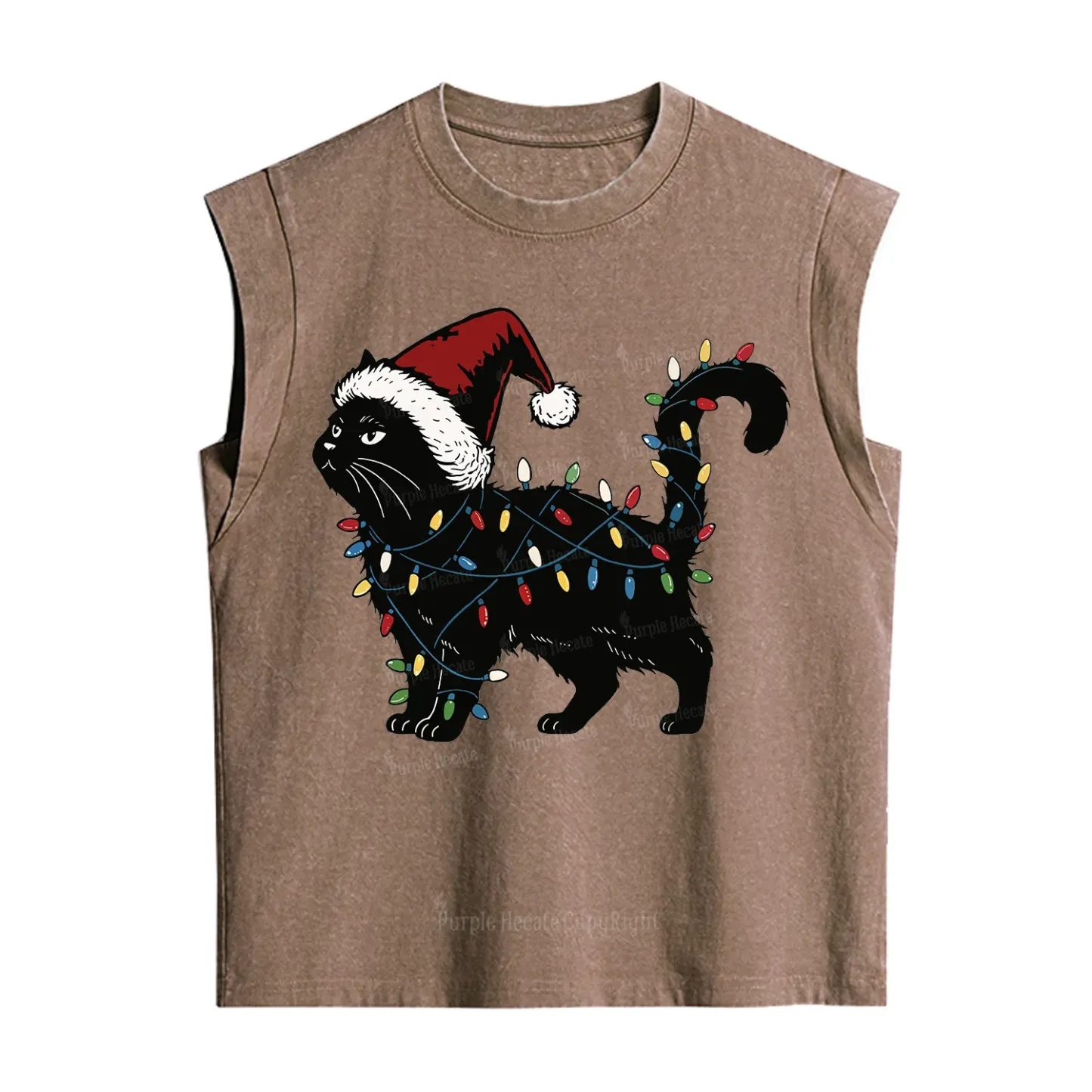 Purplehecate Cute Cat Christmas Vintage Washed Tank