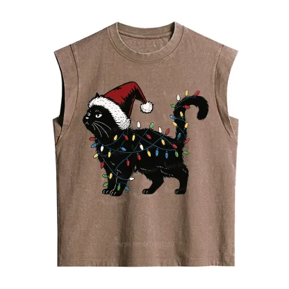 Purplehecate Cute Cat Christmas Vintage Washed Tank