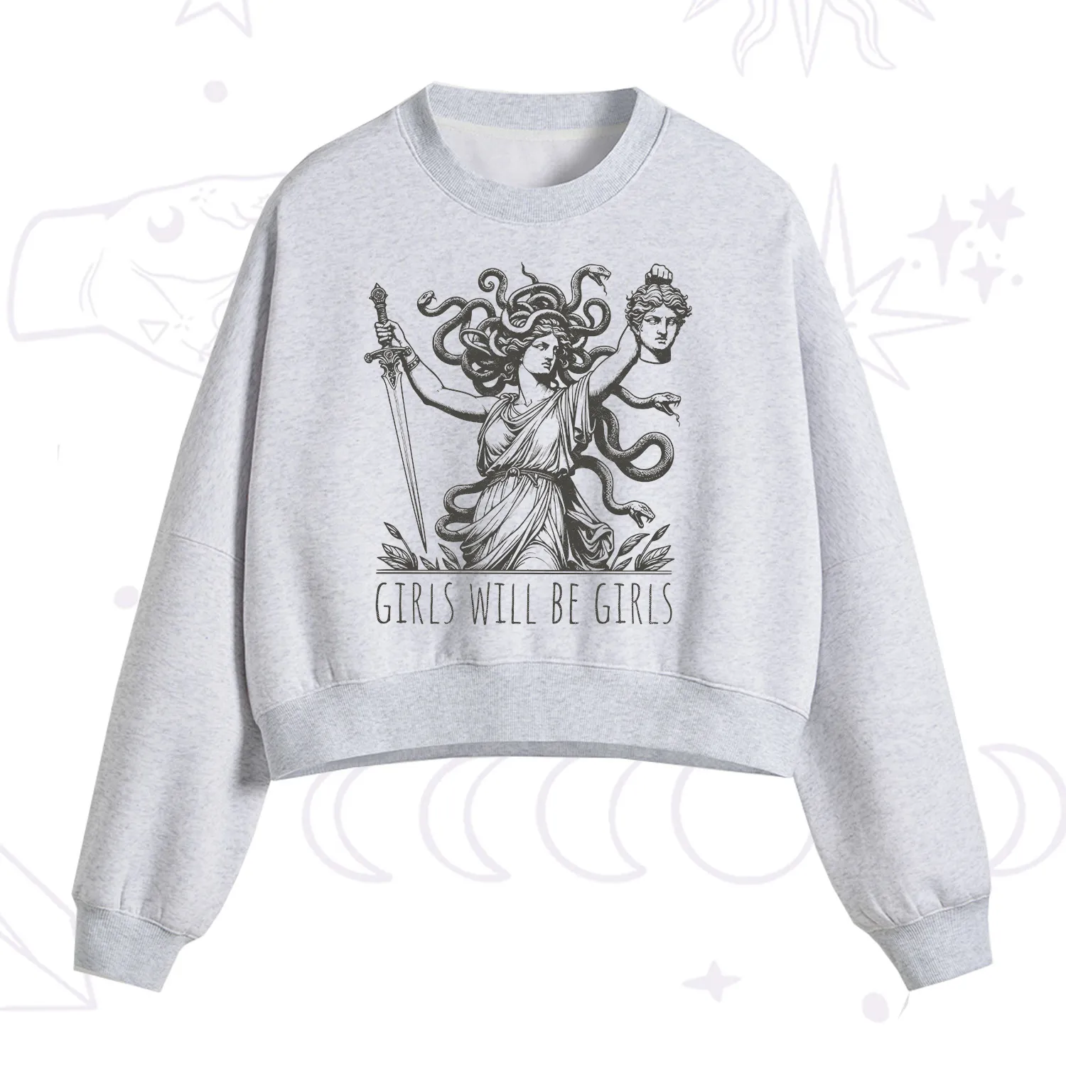 Purplehecate Girls Will Be Girls Medusa Fleece Cropped Sweatshirt