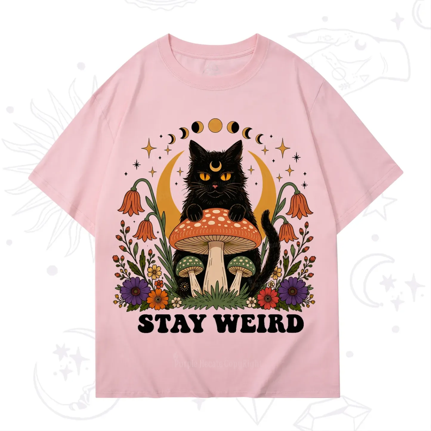 Purplehecate Stay Weird Black Cat T-Shirt