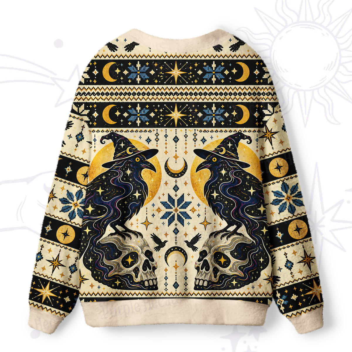 Purplehecate Moonlit Magic Raven Ugly Cardigan Sweaters
