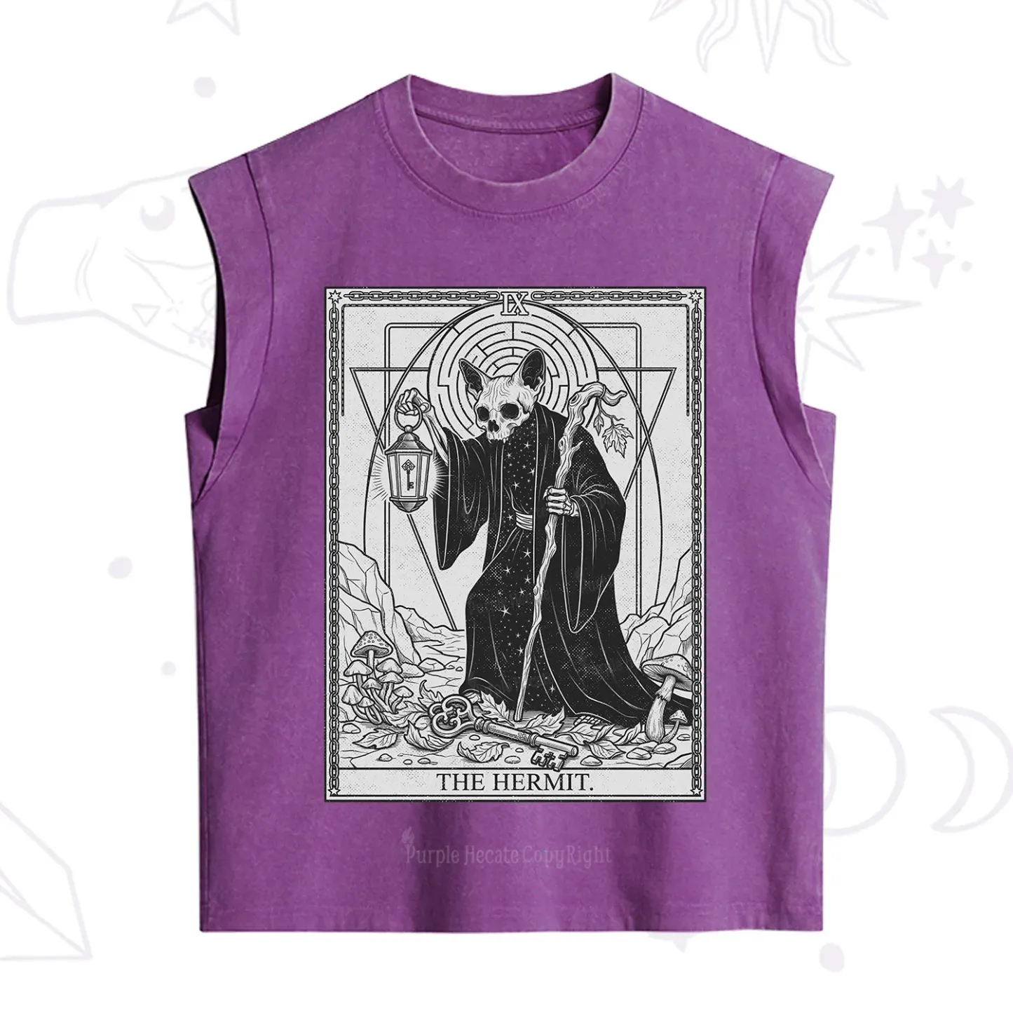 Purplehecate The Hermit Skeleton Cat Tarot Vintage Washed Tank