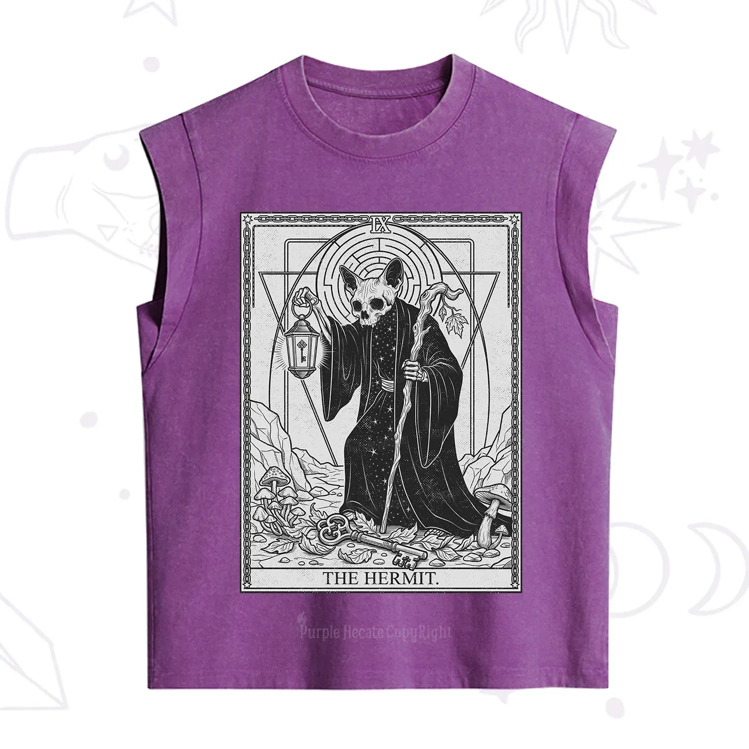 Purplehecate The Hermit Skeleton Cat Tarot Vintage Washed Tank