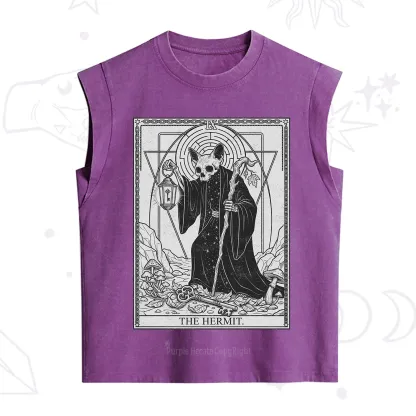 Purplehecate The Hermit Skeleton Cat Tarot Vintage Washed Tank