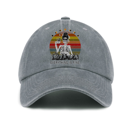 Purplehecate Everything Is Fine Skeleton Baseball Cap