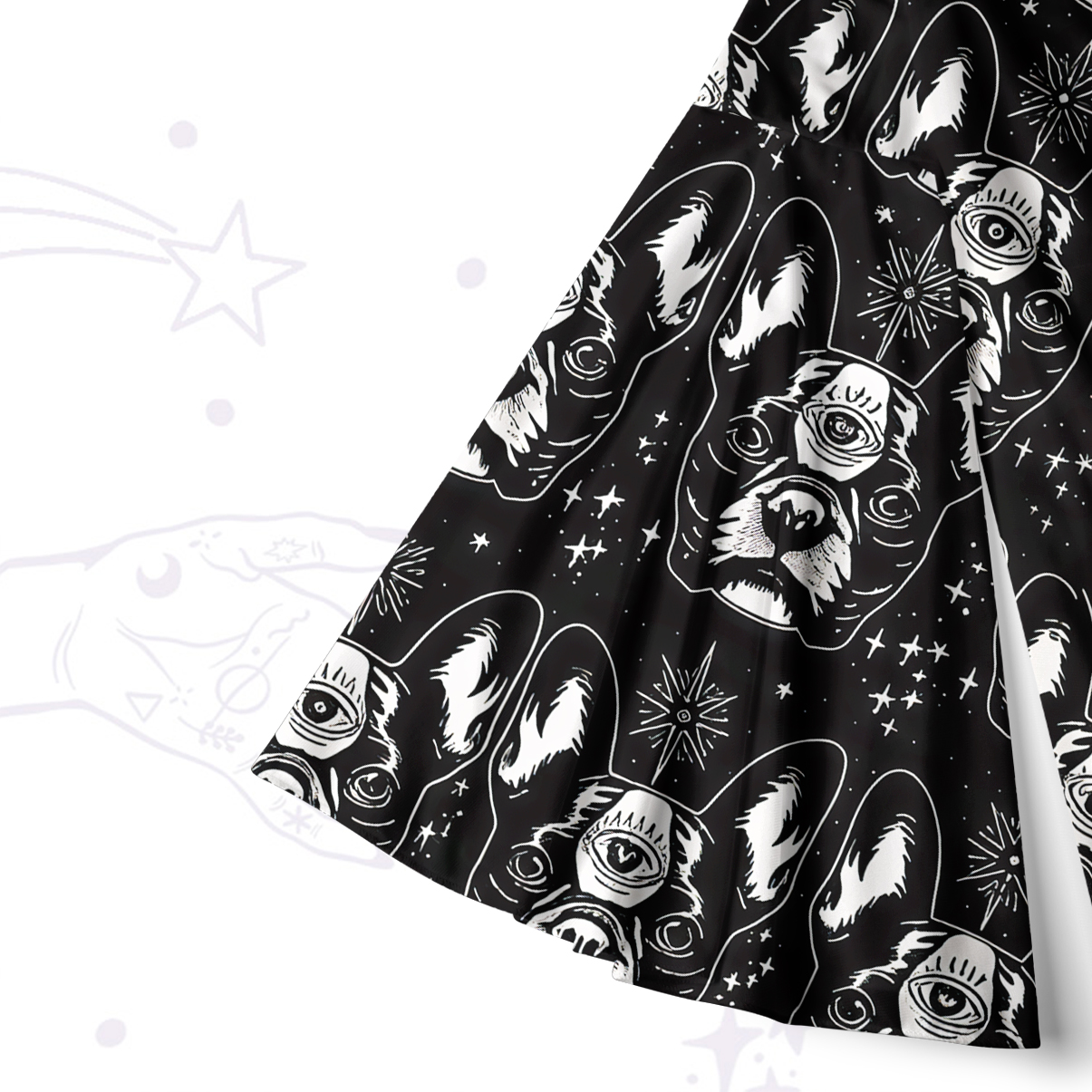 Purplehecate Mystic Boston Terrier Bell Sleeve Dress