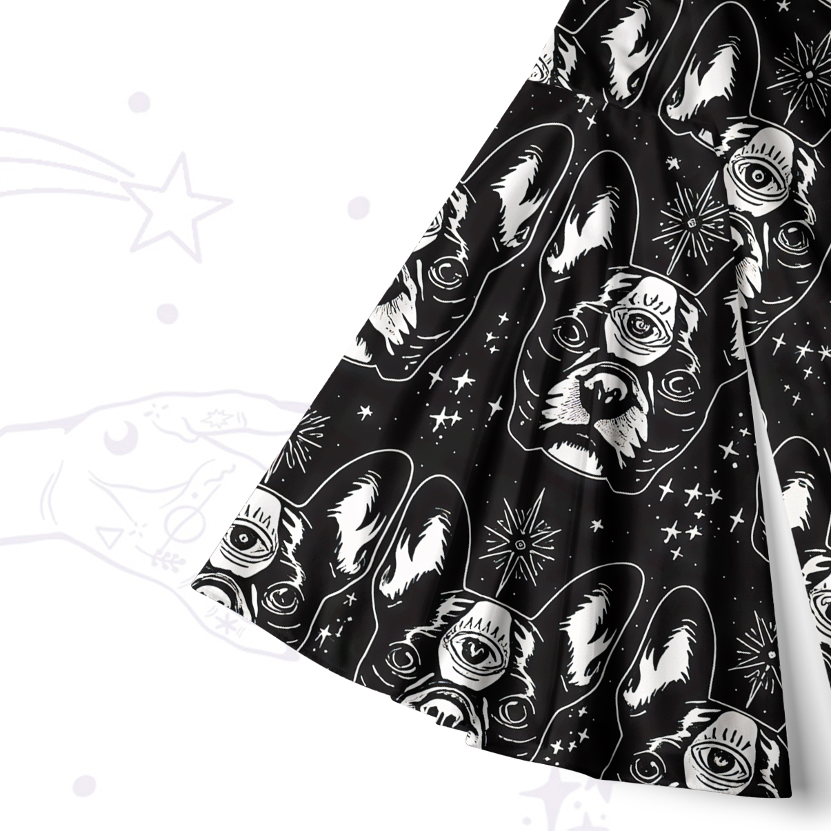 Purplehecate Mystic Boston Terrier Bell Sleeve Dress