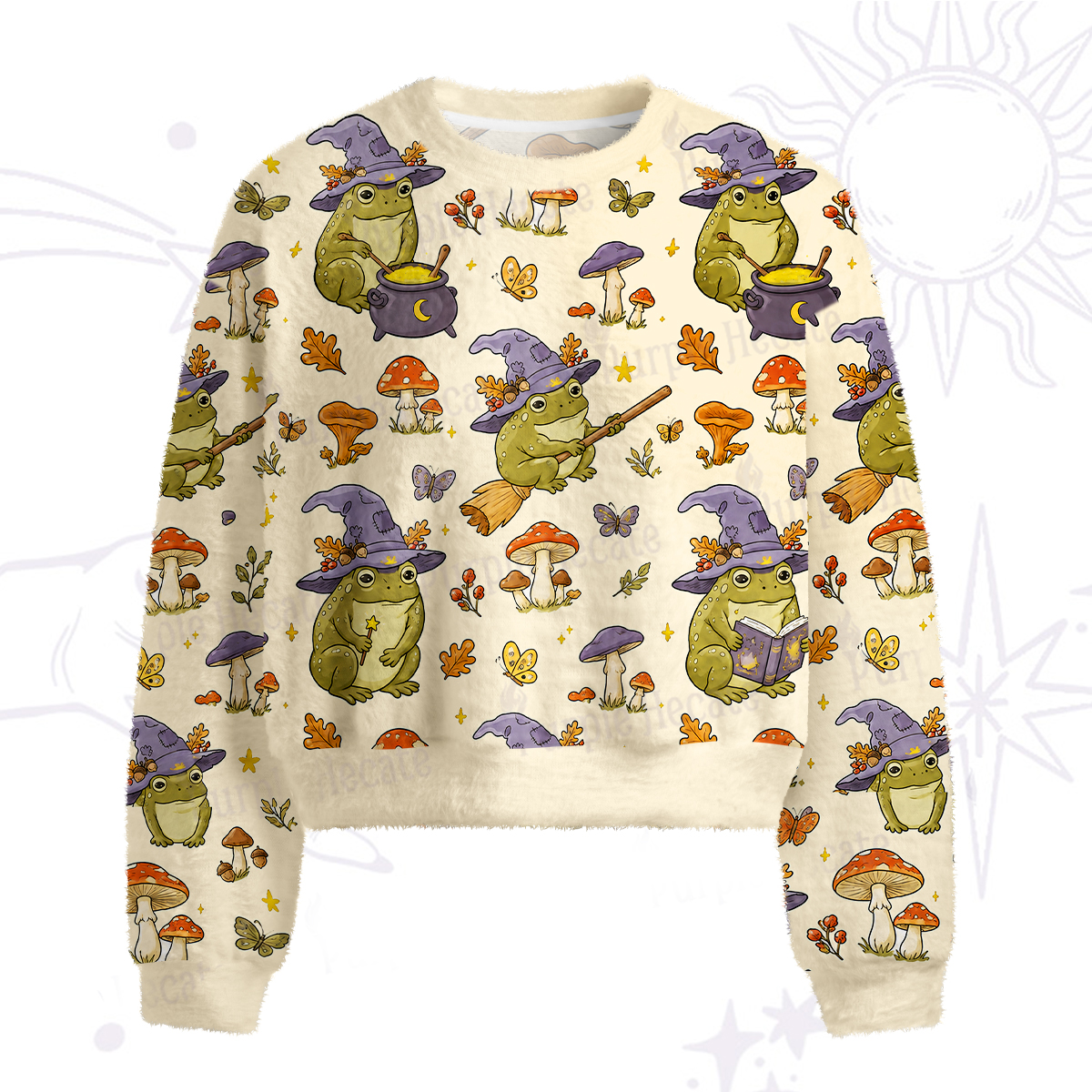 Purplehecate Wizard Frog Fuzzy Crewneck Sweater