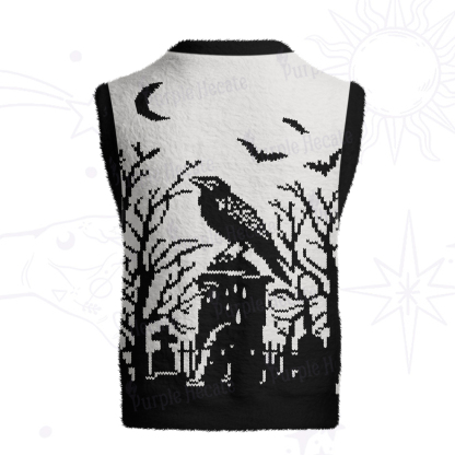 Purplehecate Ravens Over the Spooky Graveyard Ugly Sweater Vest