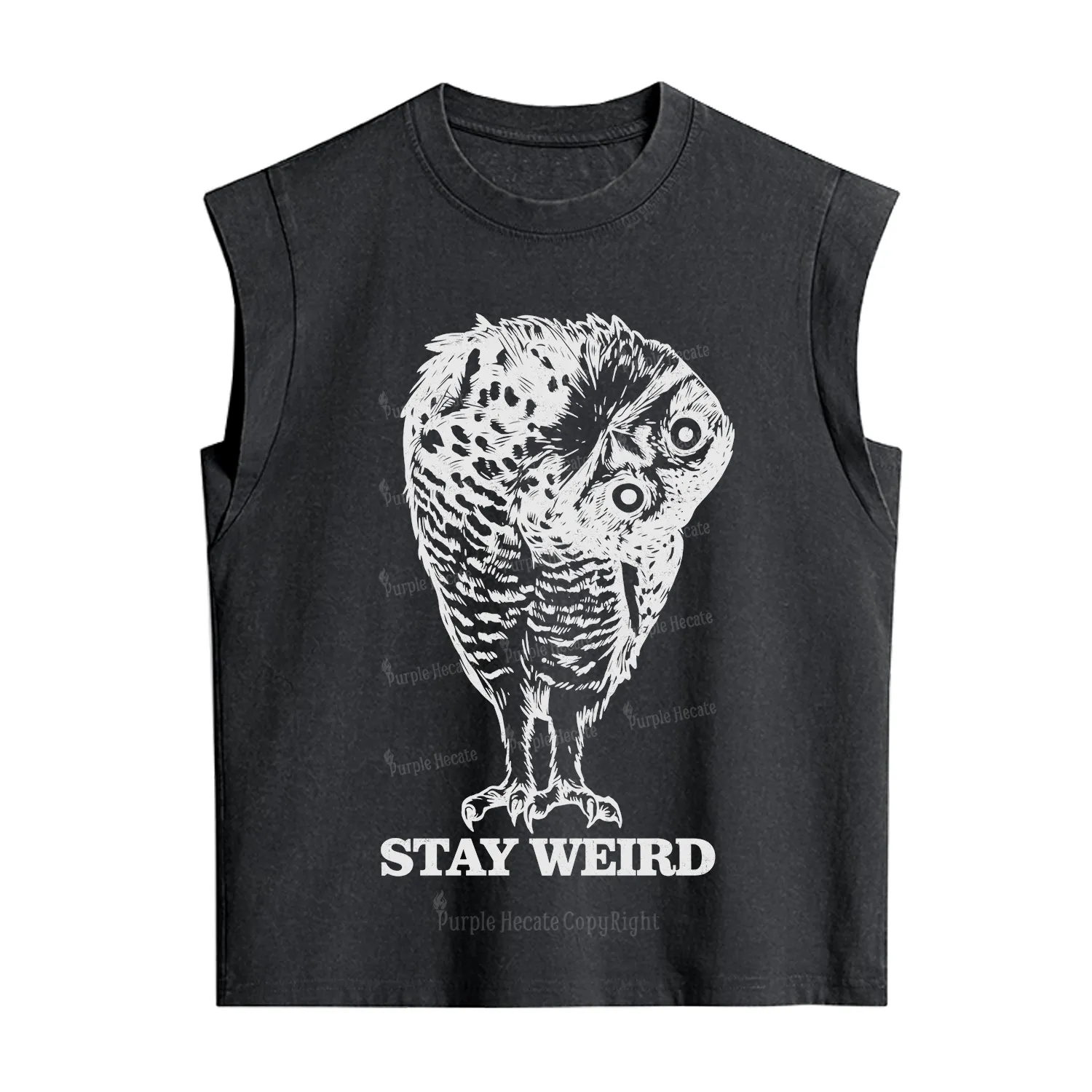 Purplehecate Stay Weird Innocent Owl Vintage Washed Tank