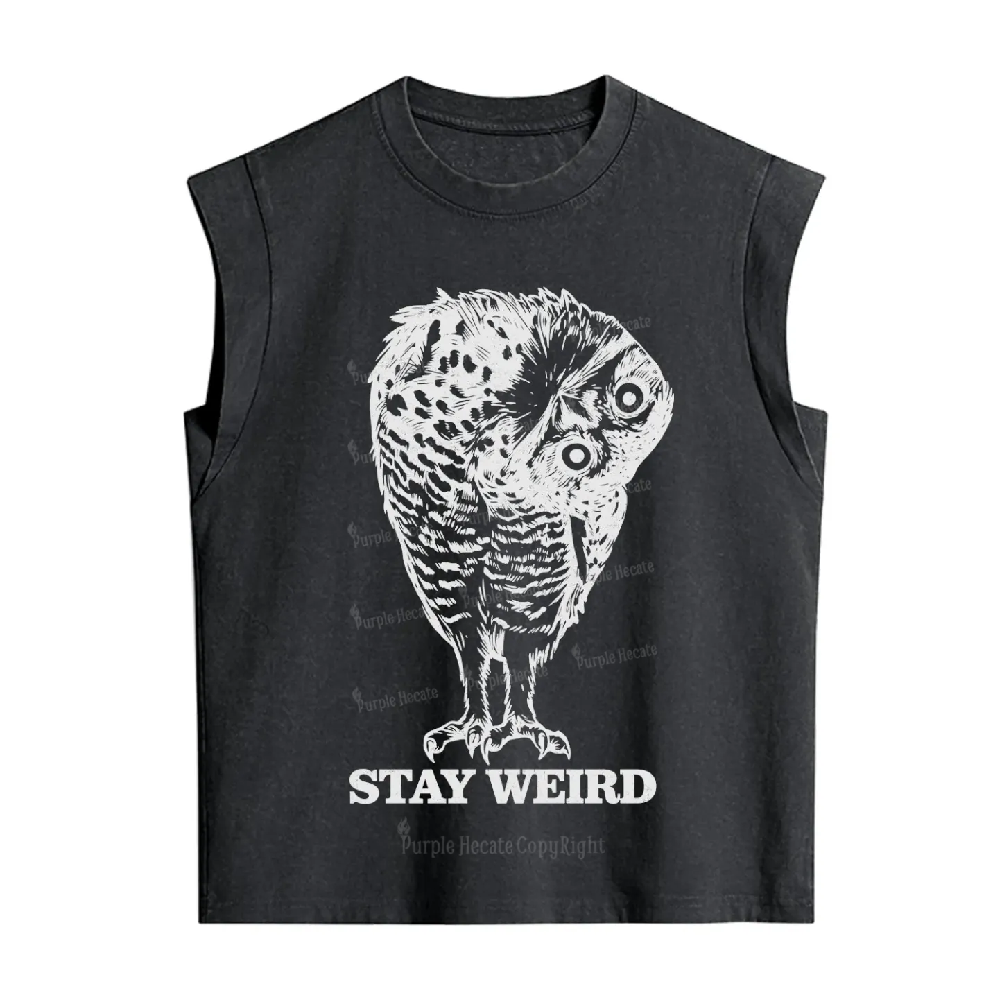 Purplehecate Stay Weird Innocent Owl Vintage Washed Tank