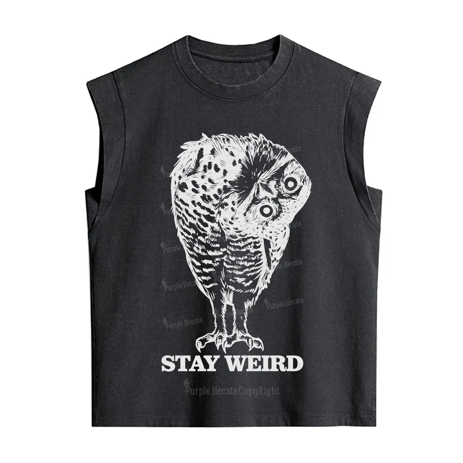Purplehecate Stay Weird Innocent Owl Vintage Washed Tank