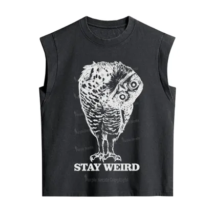 Purplehecate Stay Weird Innocent Owl Vintage Washed Tank