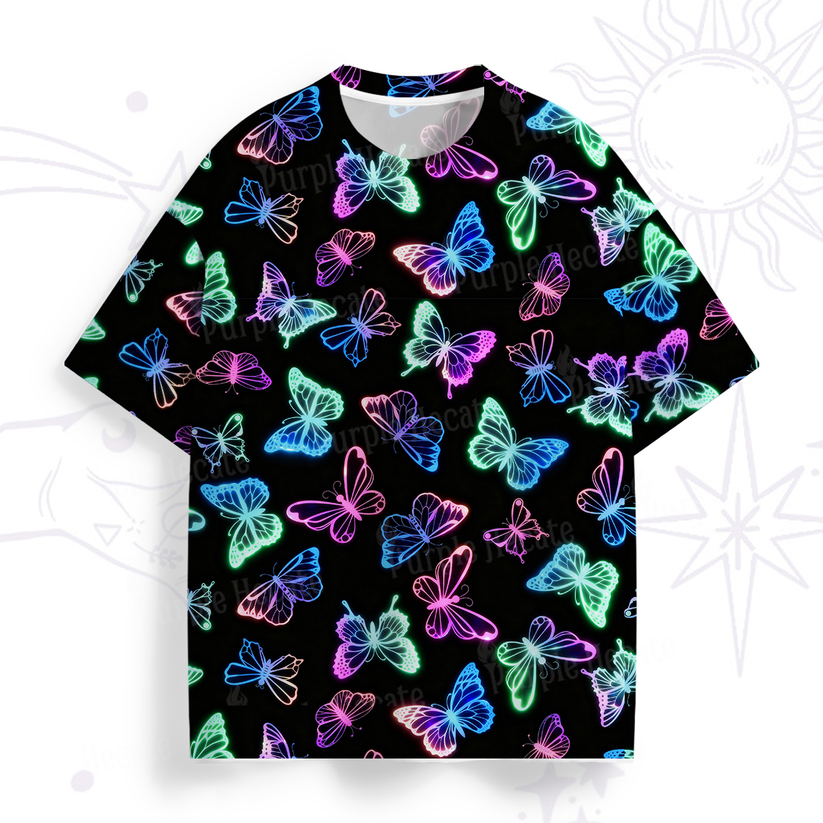 Purplehecate Neon Butterful All Over Print T-Shirt