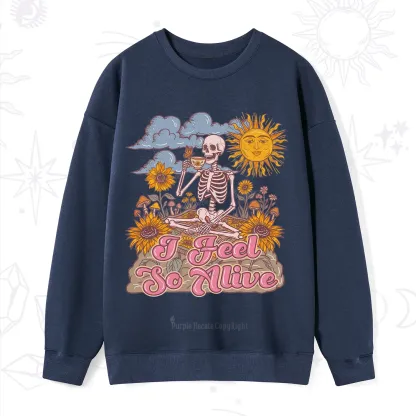 Purplehecate I feel So Alive Dancing Sarcastic Skeleton Sweatshirt