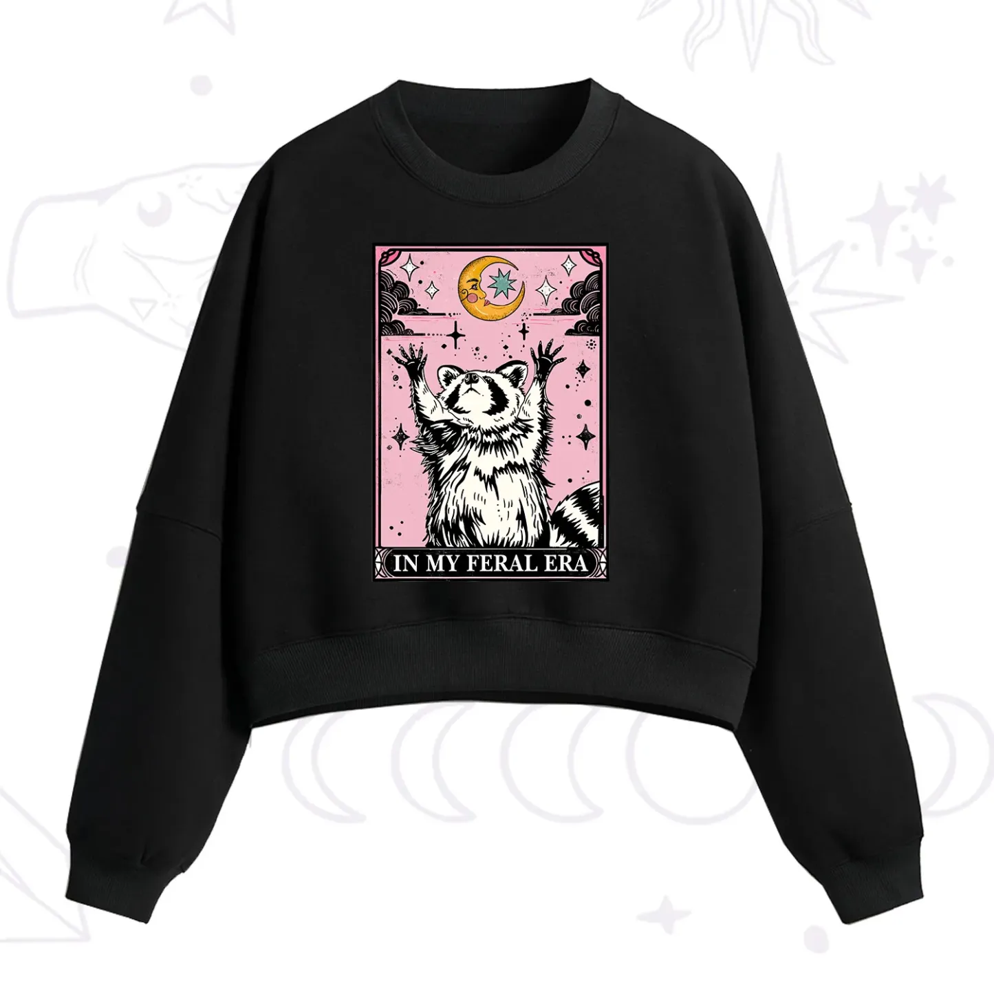 Purplehecate The In My Feral Era Tarot Raccoon Fleece Cropped Sweatshirt
