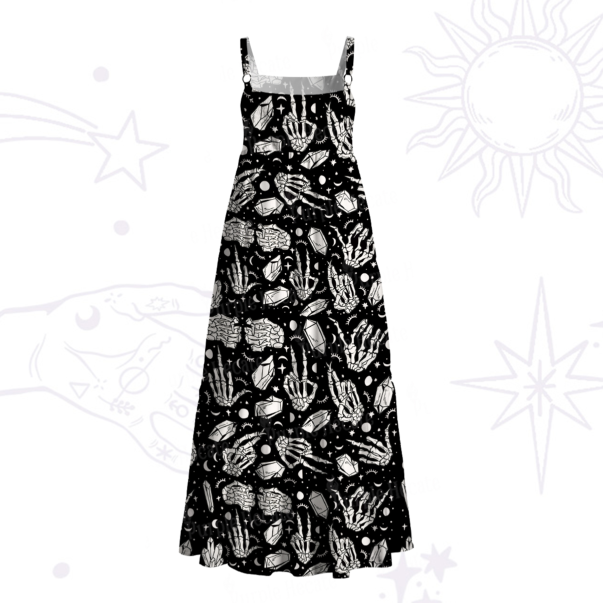 Purplehecate Crystal Bones Witchy Wide Straps Maxi Dress