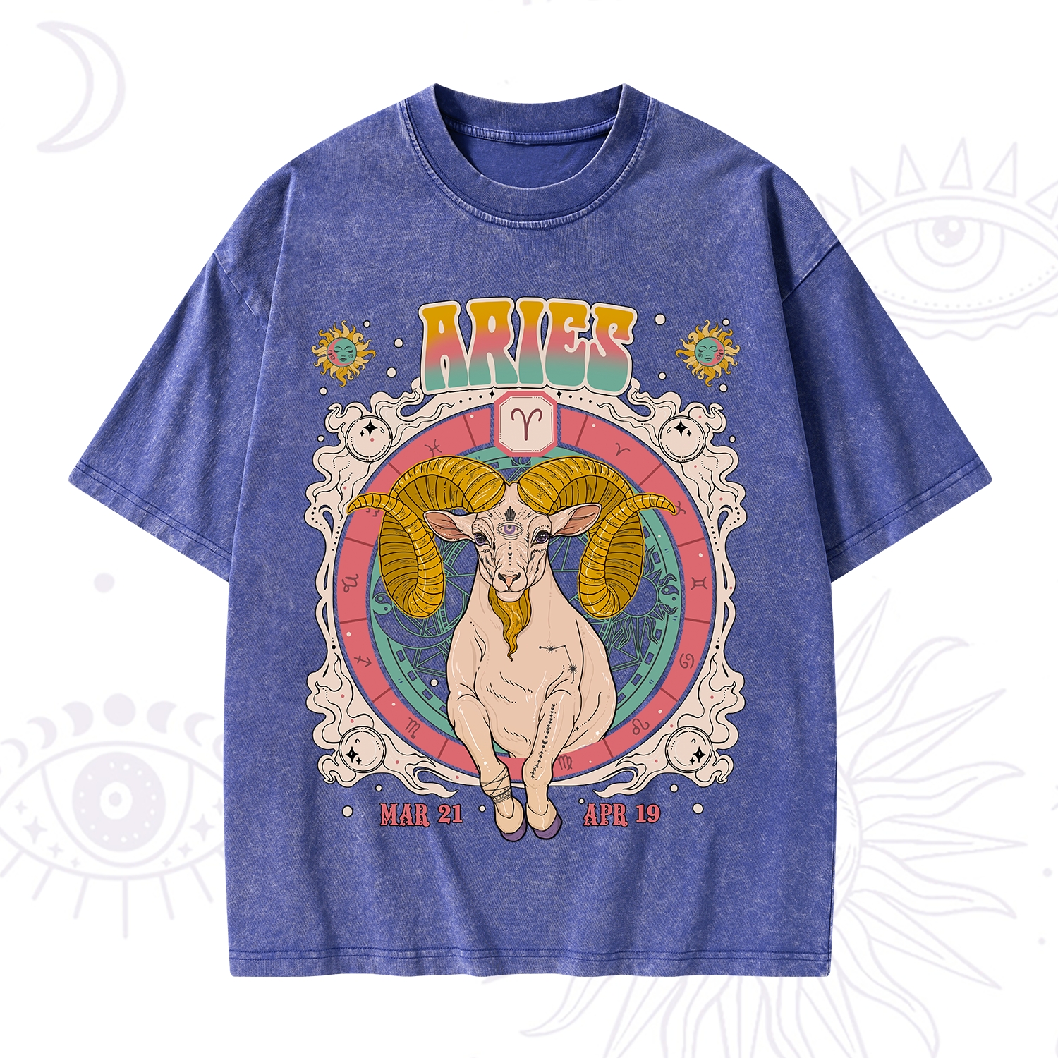 Purplehecate Aries Cosmic Zodiac Washed T-Shirt