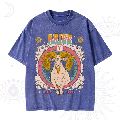 Purplehecate Aries Cosmic Zodiac Washed T-Shirt