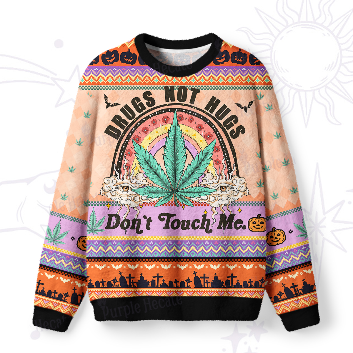Purplehecate Drugs Not Hugs Ugly Halloween Sweatshirts