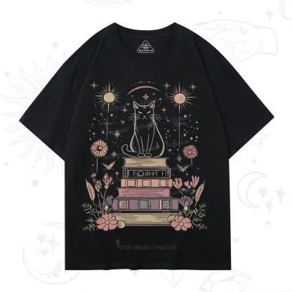 Purplehecate Mystical Cat Reading a Witchy Book T-Shirt