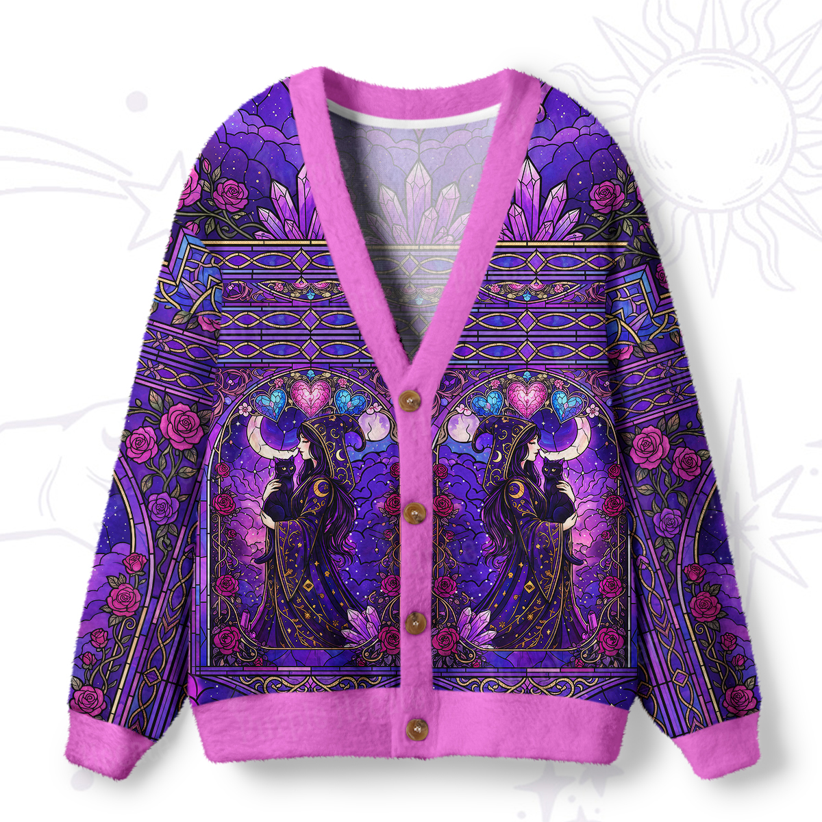 Purplehecate Moonlit Oracle Goddess Ugly Cardigan Sweaters