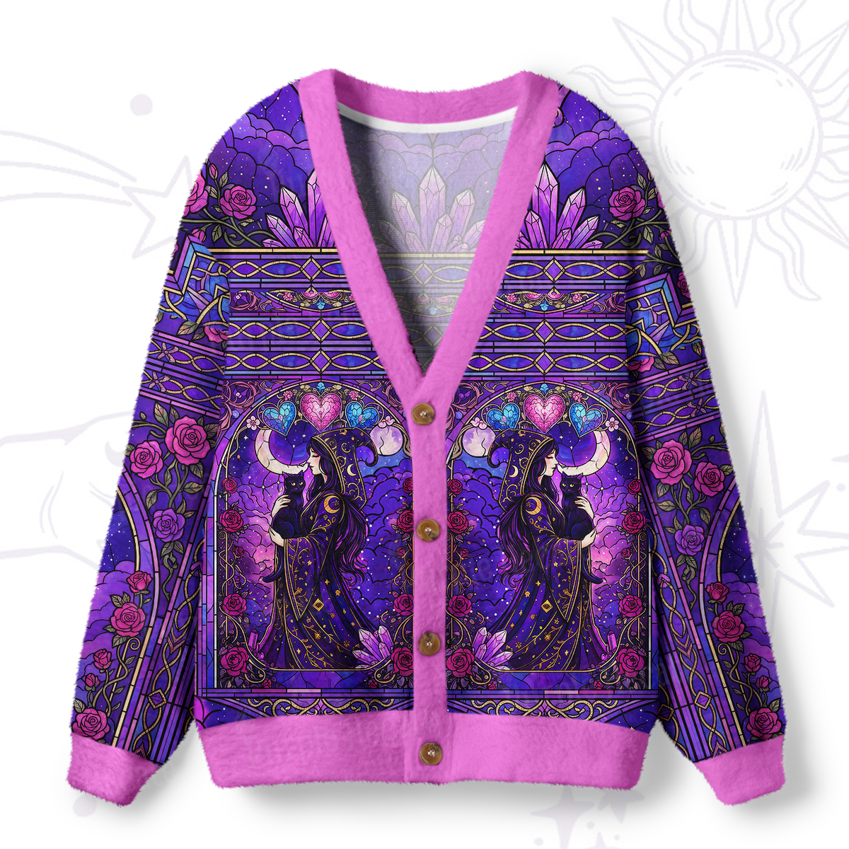 Purplehecate Moonlit Oracle Goddess Ugly Cardigan Sweaters