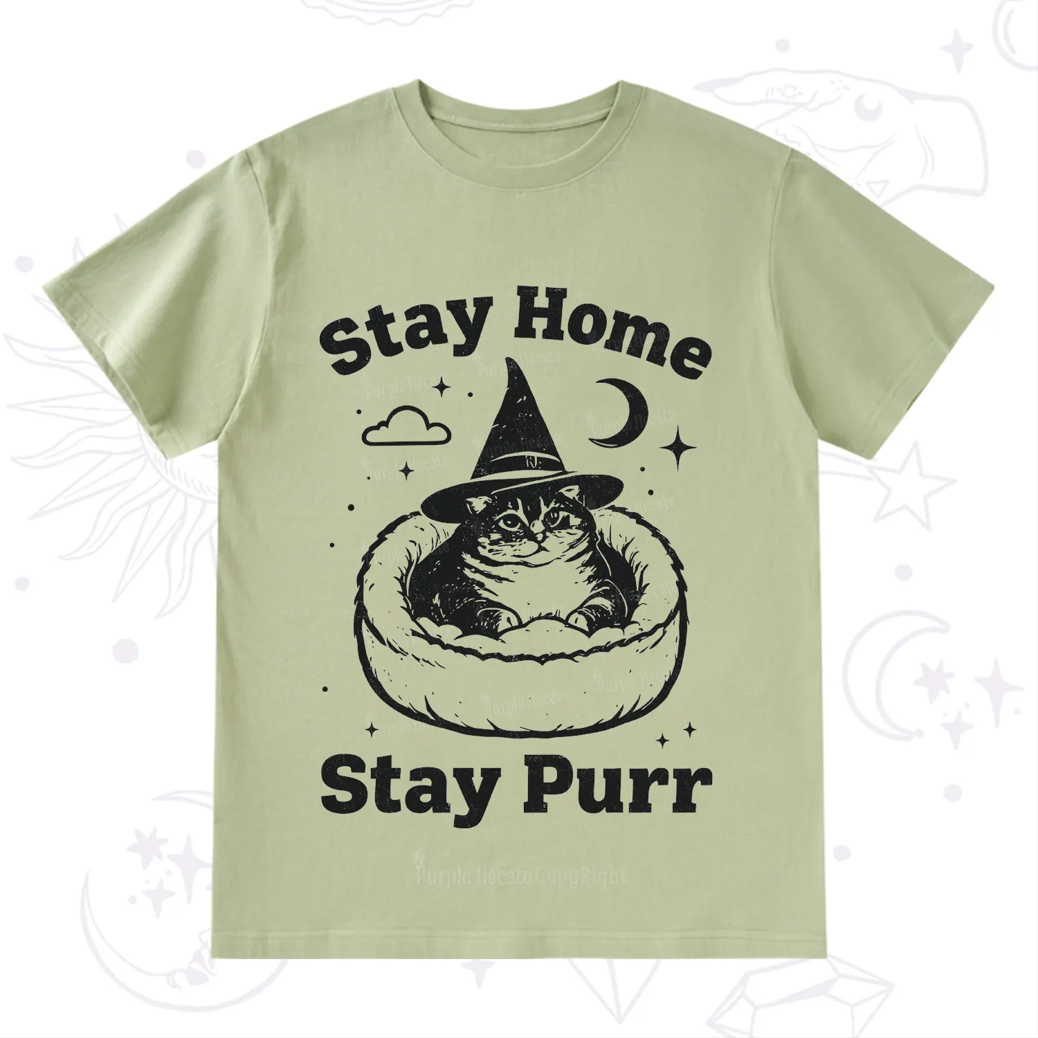 Purplehecate Stay Home Stay Purr Witch Cat T-Shirt