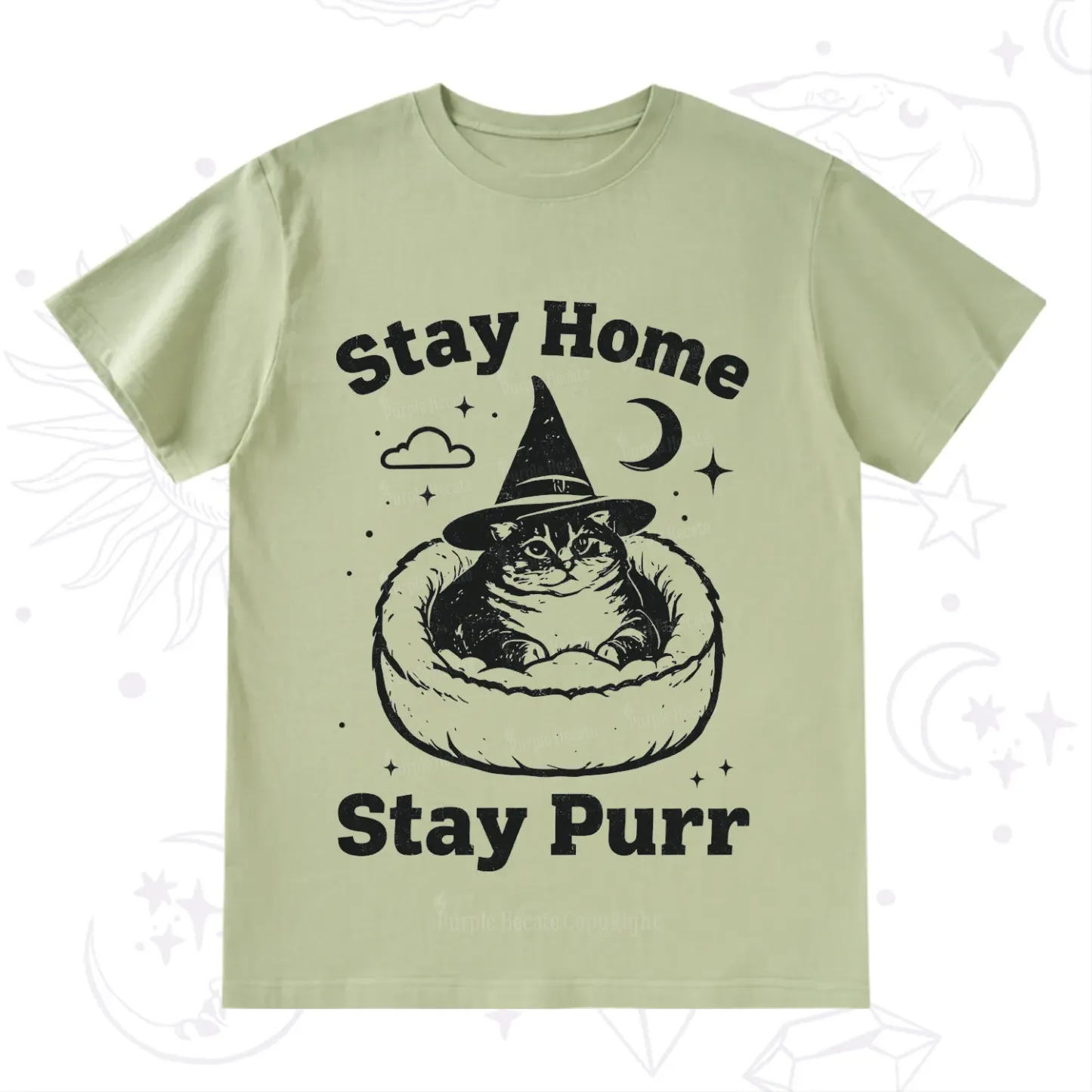 Purplehecate Stay Home Stay Purr Witch Cat T-Shirt
